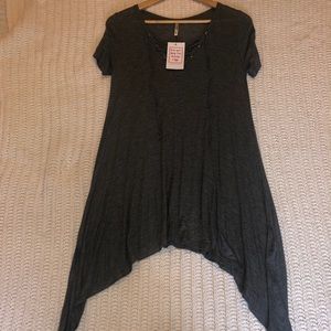 Mittoshop Charcoal Lace Up Linen Trapeze Top